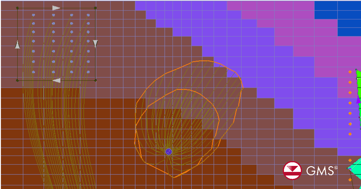 GMS MODPATH well capture zone